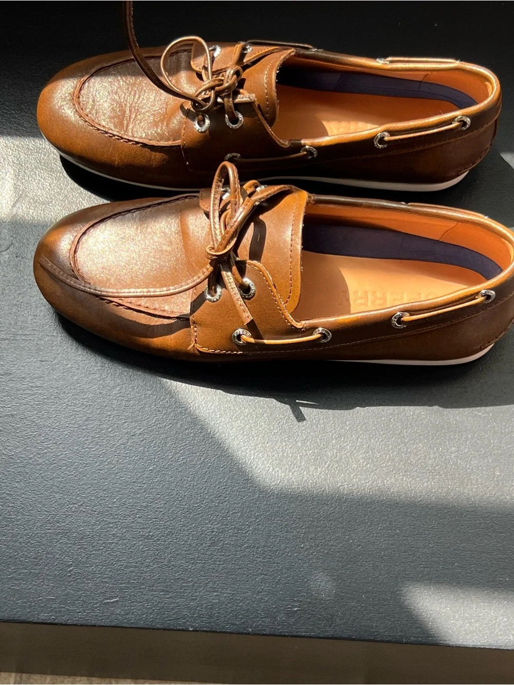 Sperry Tan Leather Lace-Up Boat Shoes - Picture 5 of 6